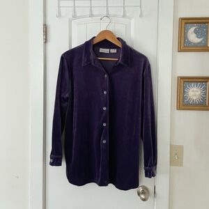 Basic Editions Size L Y2K dark purple velvet button-up shirt whimsical